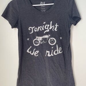 Gray Graphic Tee with Motorcycle Print